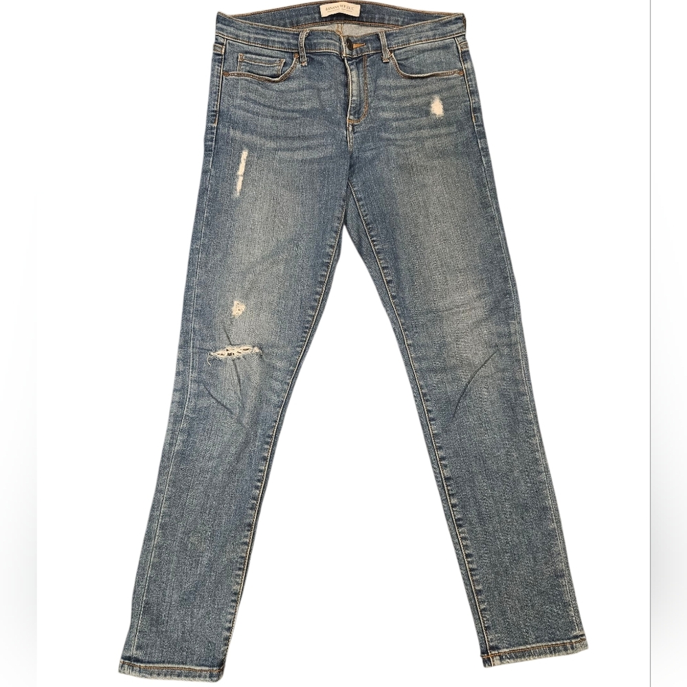 𝘽𝙍 𝙎𝙠𝙞𝙣𝙣𝙮 𝘼𝙣𝙠𝙡𝙚 28 waist x 27" inseam distressed denim jeans 👖